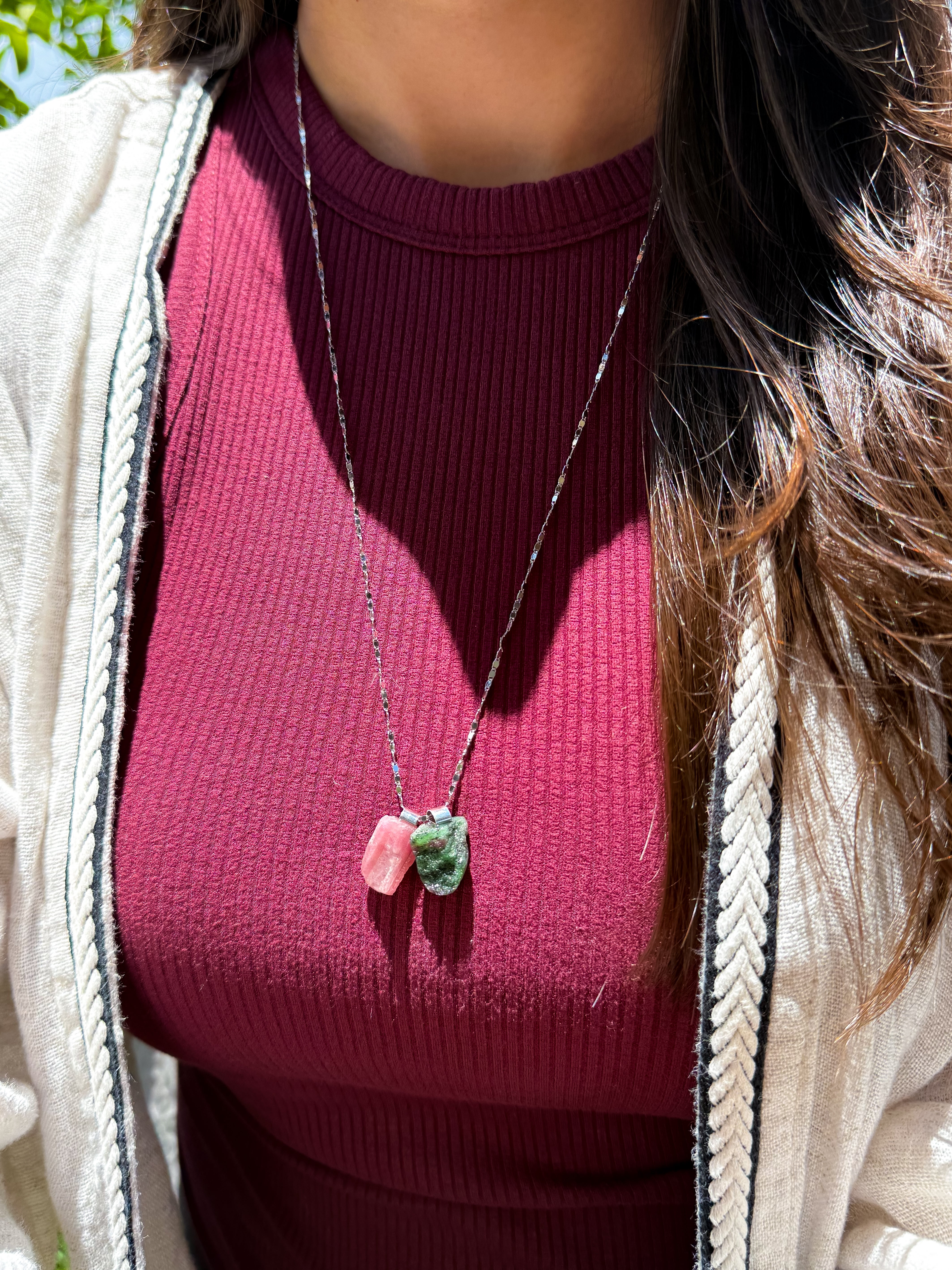 Escapulário Renascimento - Zoisita com Rubi e Turmalina Rosa