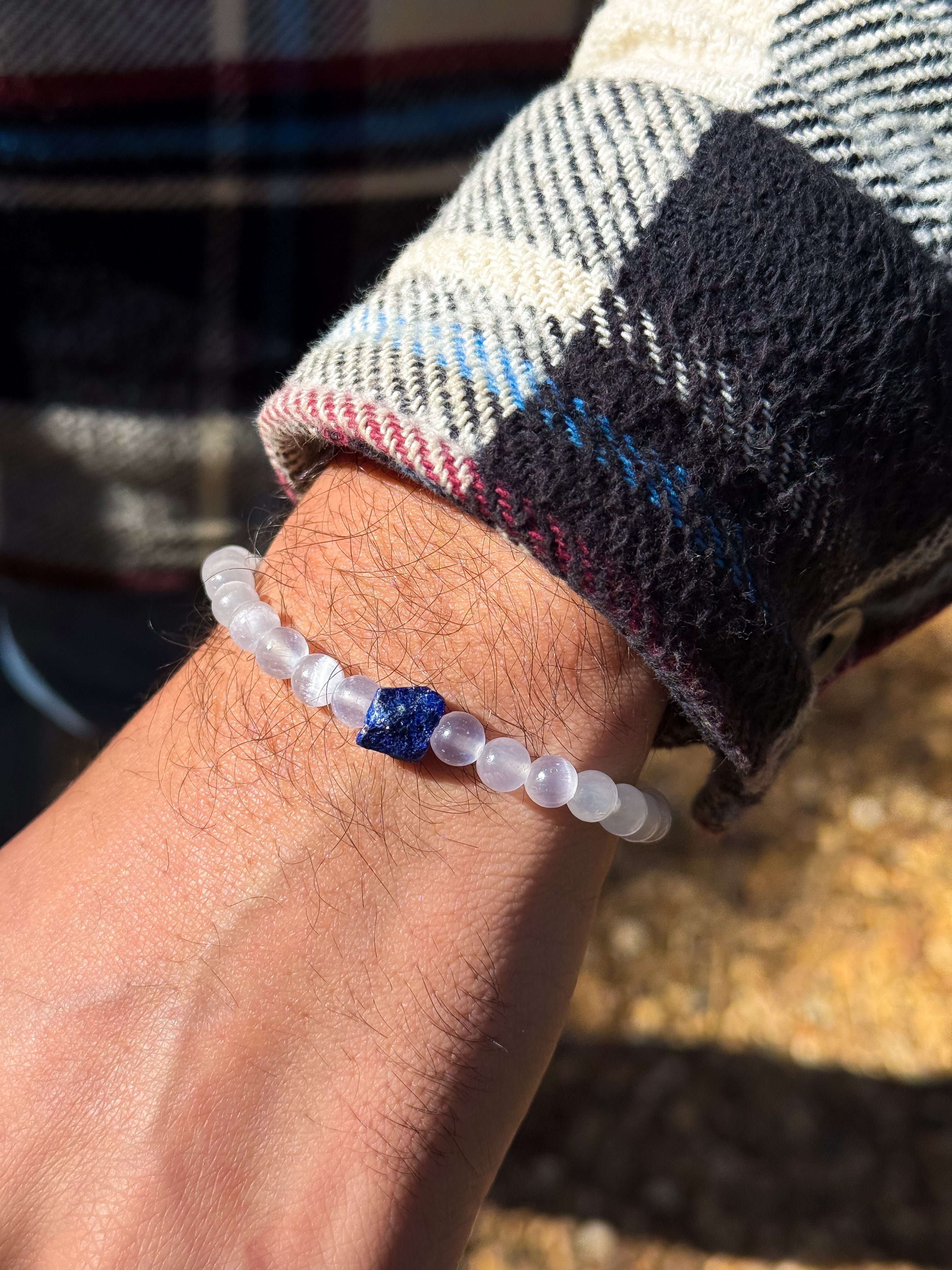 Pulseira masculina de Lápis-lazúli e Selenita