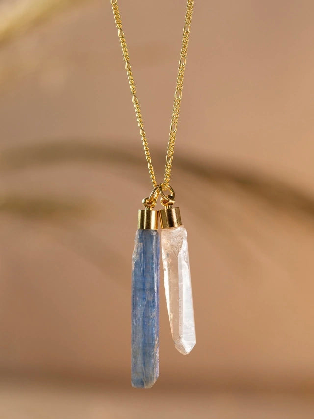 Escapulário Conexão - Cianita Azul e Quartzo incolor