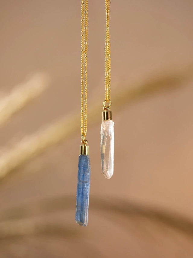 Escapulário Conexão - Cianita Azul e Quartzo incolor