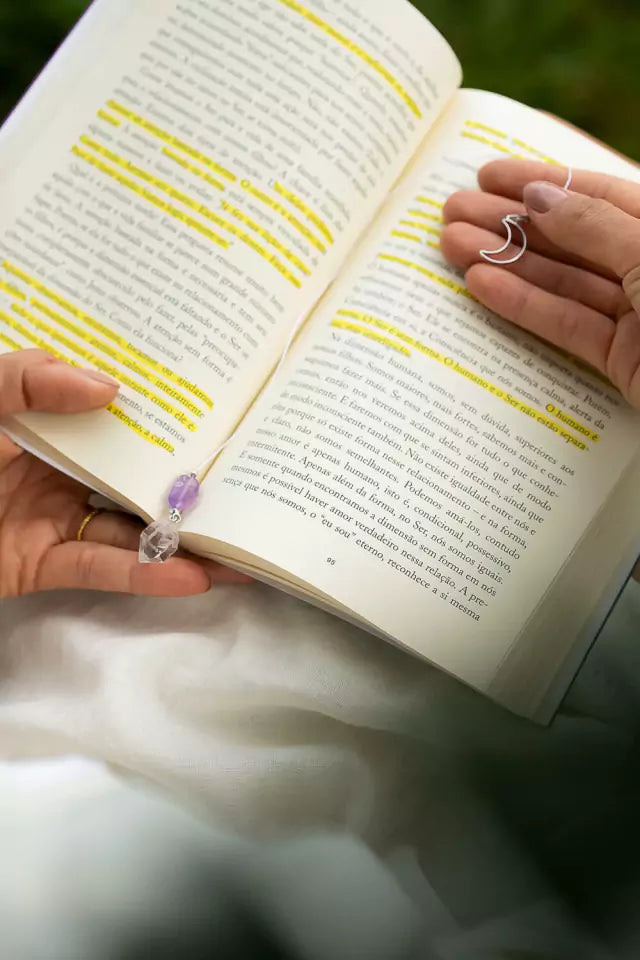 Marca-páginas: Quartzo incolor e Ametista