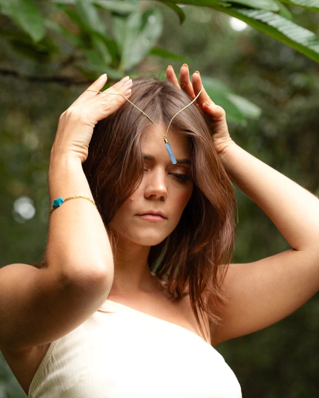 Escapulário Conexão - Cianita Azul e Quartzo incolor