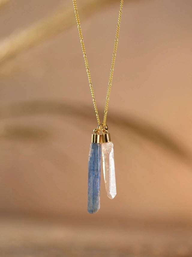 Escapulário Conexão - Cianita Azul e Quartzo incolor