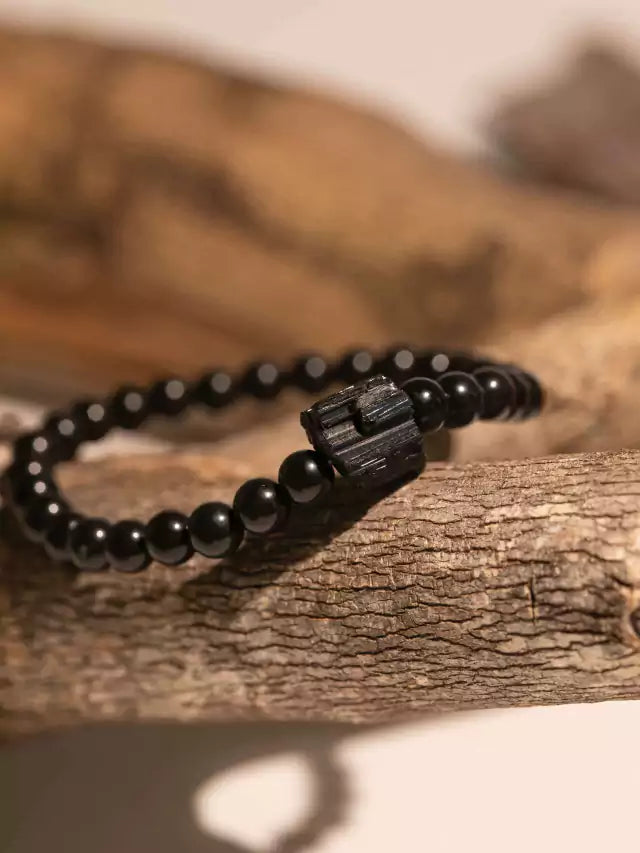 Para presentear ele — Pulseira masculina de Turmalina Preta