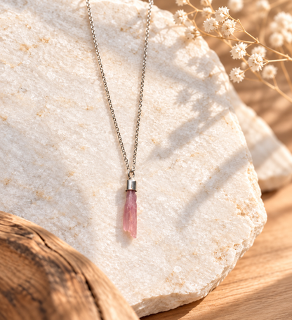 Colar de Turmalina Rosa - prata 925