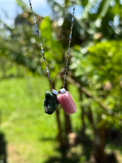 Escapulário Renascimento - Zoisita com Rubi e Turmalina Rosa