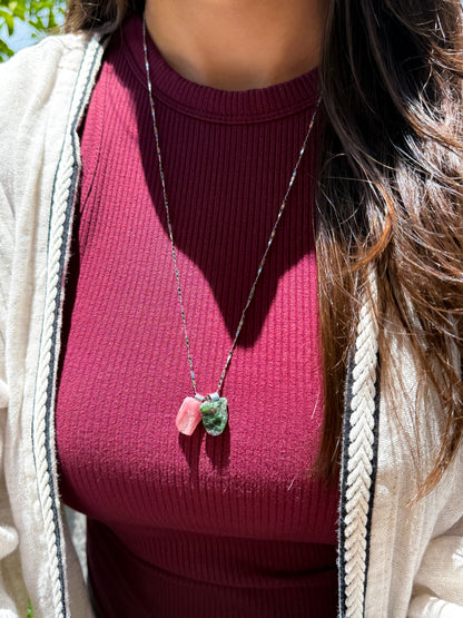 Escapulário Renascimento - Zoisita com Rubi e Turmalina Rosa