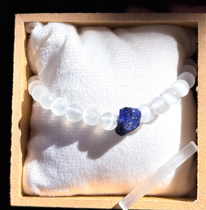 Pulseira masculina de Lápis-lazúli e Selenita