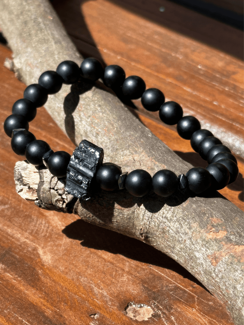 Proteção - Pulseira masculina de Turmalina Preta