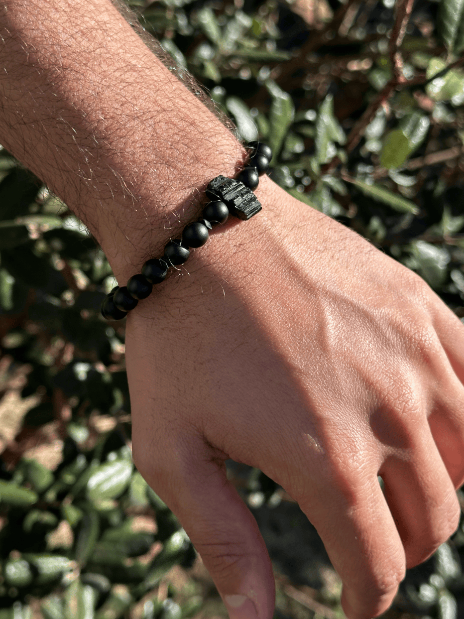 Proteção - Pulseira masculina de Turmalina Preta